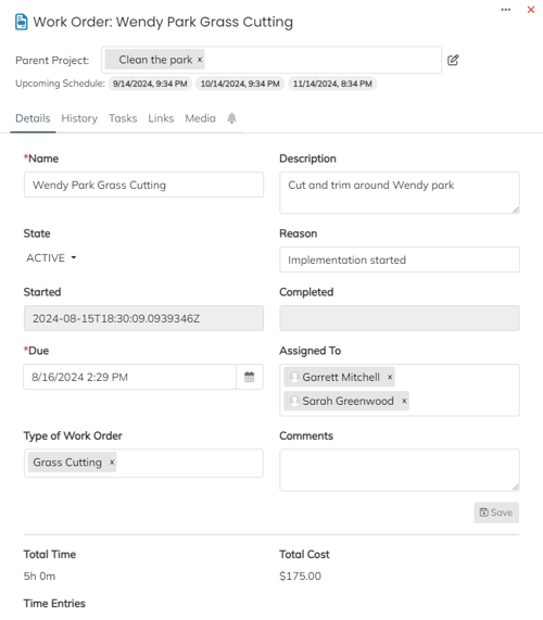 Assigning a Work Order to a Project