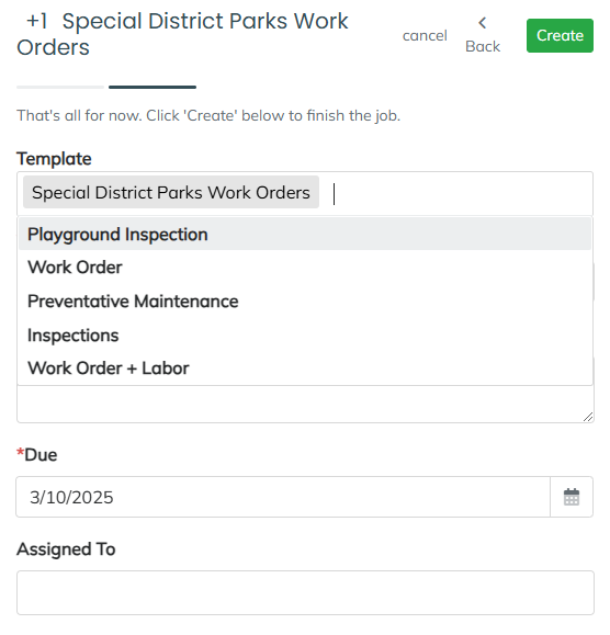 Create a V2 WO Template Select